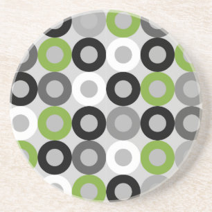 Retro Green Grey Black Mid Century Geometric Rings Coaster