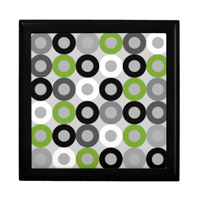 Retro Green Grey Black Mid Century Geometric Rings Jewelry Box (Front)