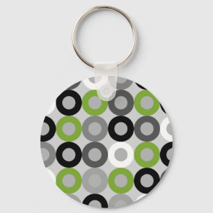 Retro Green Grey Black Mid Century Geometric Rings Keychain
