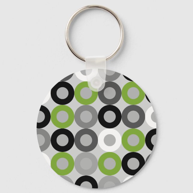 Retro Green Grey Black Mid Century Geometric Rings Keychain (Front)