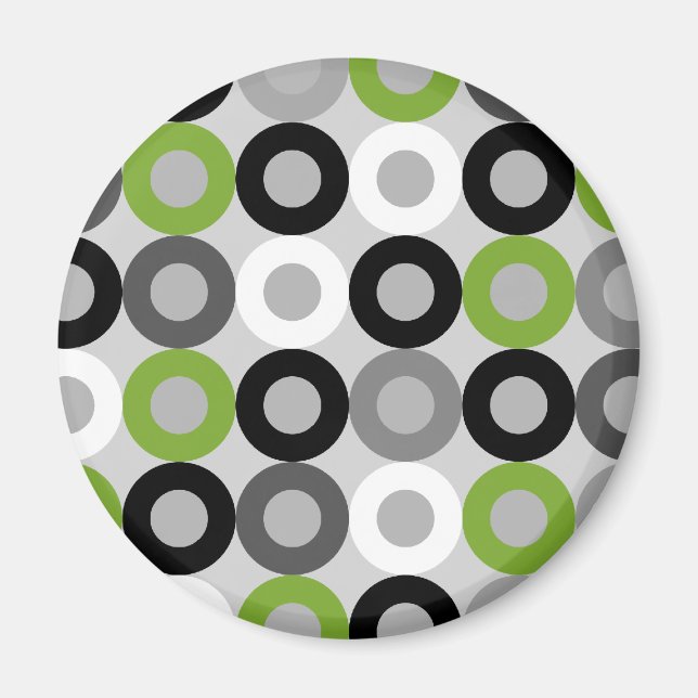 Retro Green Grey Black Mid Century Geometric Rings Magnet (Front)