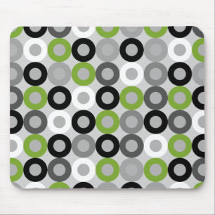 Retro Green Grey Black Mid Century Geometric Rings Mouse Pad