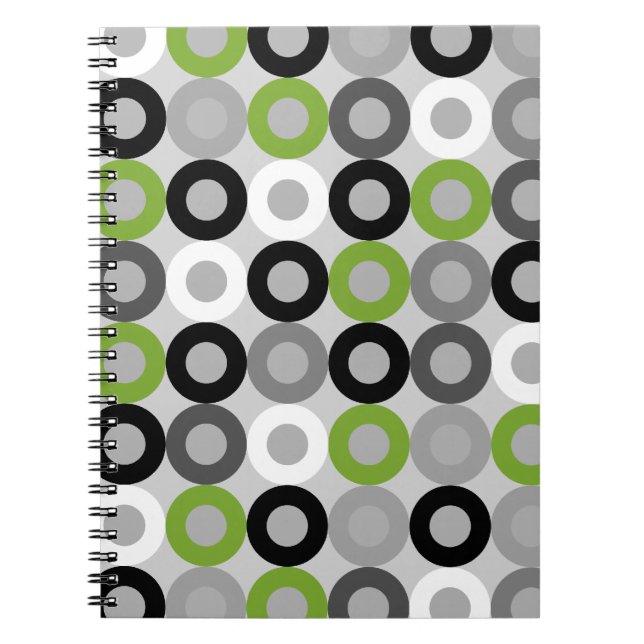 Retro Green Grey Black Mid Century Geometric Rings Notebook (Front)