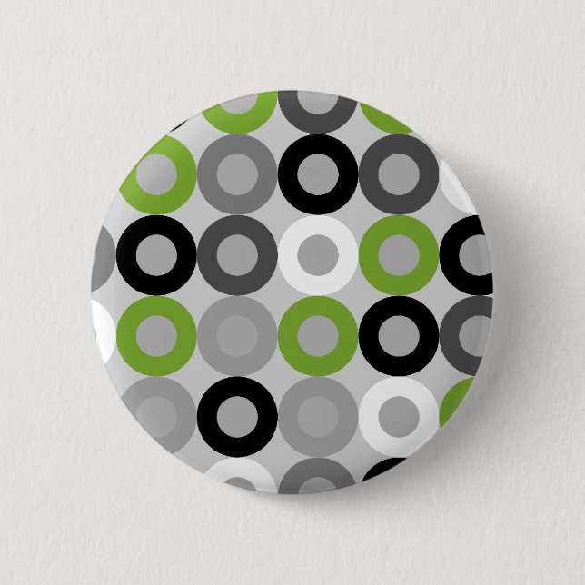 Retro Green Grey Black Mid Century Geometric Rings Pinback Button (Front)