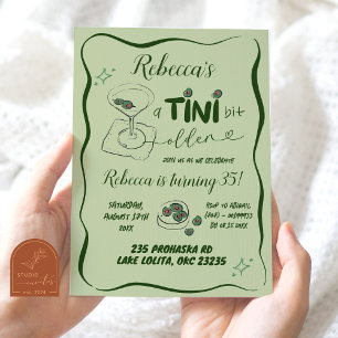 Retro Green Hand Drawn Dirty Martini Birthday Invitation