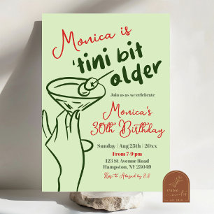 Retro Green Hand Drawn Martini 30th Birthday Invitation