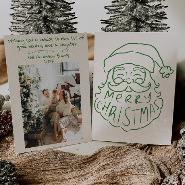Retro Green Hand Drawn Santa Claus Merry Christmas Holiday Card (Creator Uploaded)