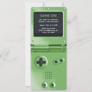 Retro Green Handheld Gaming Birthday Invitation