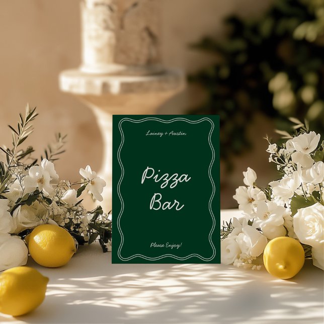 Retro Green Handwritting Pizza Bar Tabletop Sign Invitation (Retro Green Handwritting Pizza Bar Tabletop Sign)