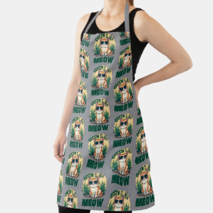 Retro "Green Is The New Meow" Cool Cat Nature Art Apron