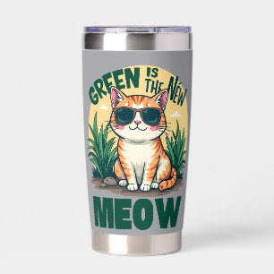 Retro "Green Is The New Meow" Cool Cat Nature Art Insulated Tumbler