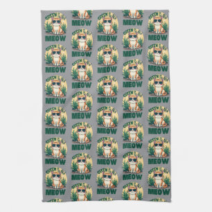 Retro "Green Is The New Meow" Cool Cat Nature Art Kitchen Towel