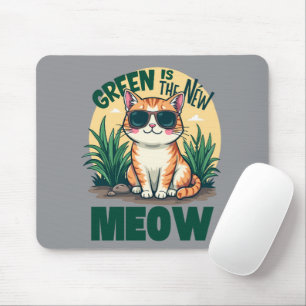 Retro "Green Is The New Meow" Cool Cat Nature Art Mouse Pad