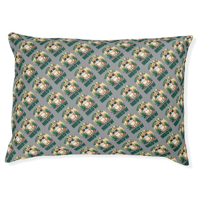 Retro "Green Is The New Meow" Cool Cat Nature Art Pet Bed (Front)