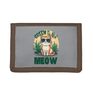 Retro "Green Is The New Meow" Cool Cat Nature Art Tri-fold Wallet