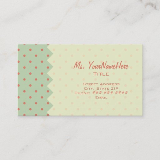 Customizable Retro Green &amp; Melon Polka Dot Business Card