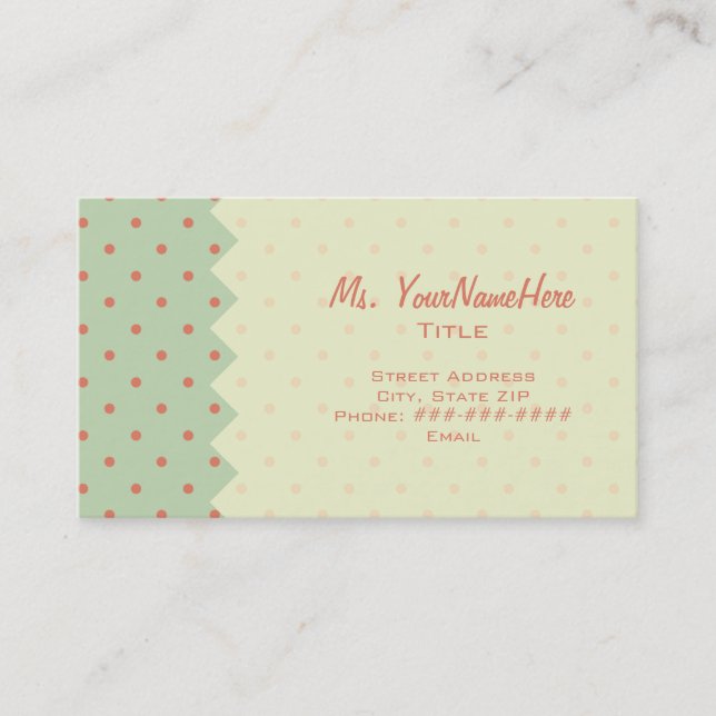Retro Green & Melon Polka Dot Business Card (Front)