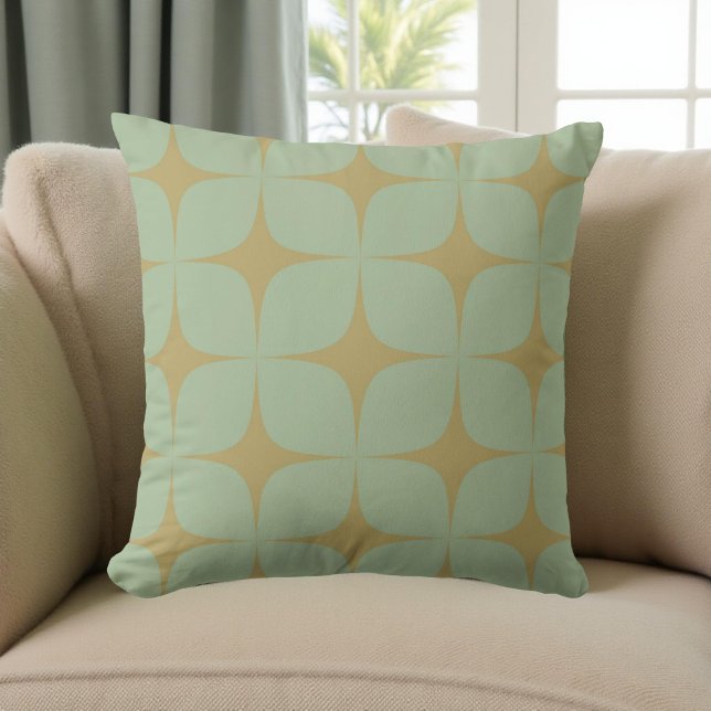 Retro Green Mid Century Modern Geometric Boho  Throw Pillow (Creator Uploaded)