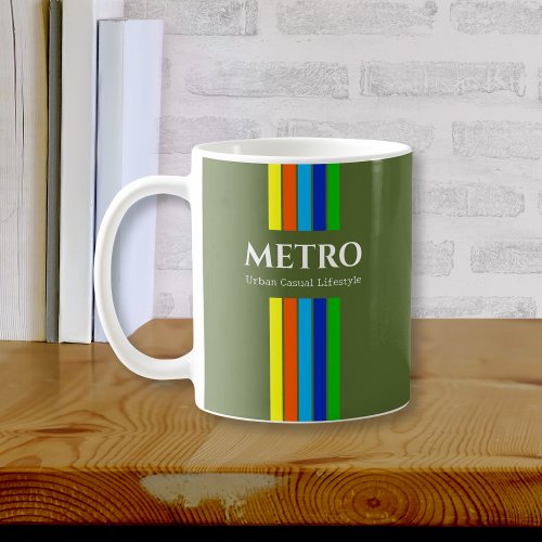  Retro Green Modern Stripes Business Logo Coffee Mug