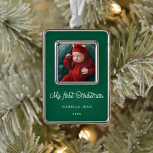 Retro Green My First Christmas Baby Photo Ornament