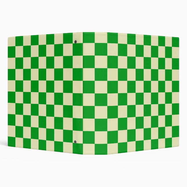 Retro Green Off White Checks Checkerboard Pattern 3 Ring Binder (Background)