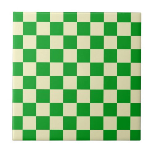 Retro Green Off White Checks Checkerboard Pattern  Ceramic Tile