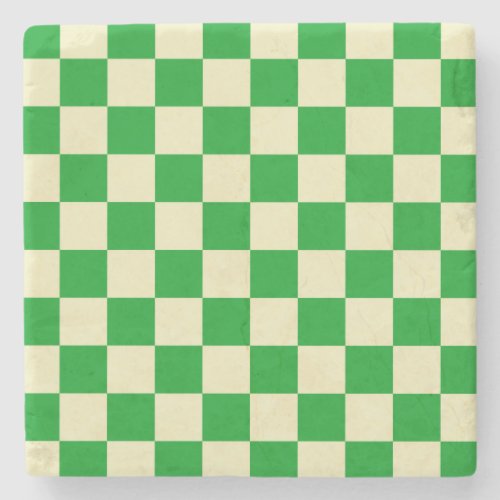 Retro Green Off White Checks Checkerboard Pattern Stone Coaster