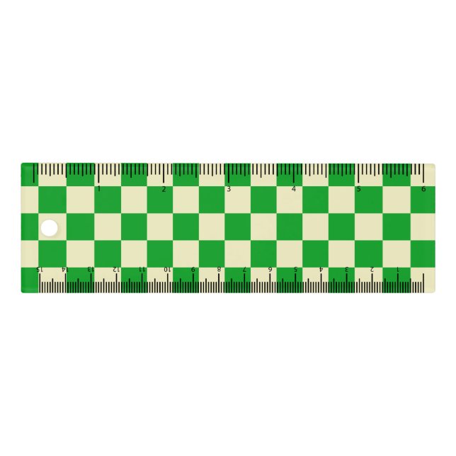 Retro Green Off White Checks Checkerboard  Ruler (Front)