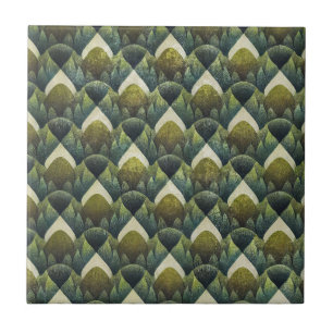 Retro Green Olive Geometric Art Pattern Ceramic Tile