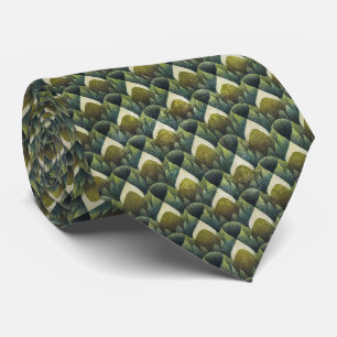 Retro Green Olive Geometric Art Pattern Neck Tie