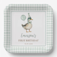 Retro Green One Lucky Duck Balloon 1st Birthday