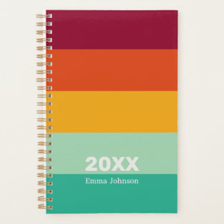Retro Green Orange Burgundy Stripe 2026 Name Planner
