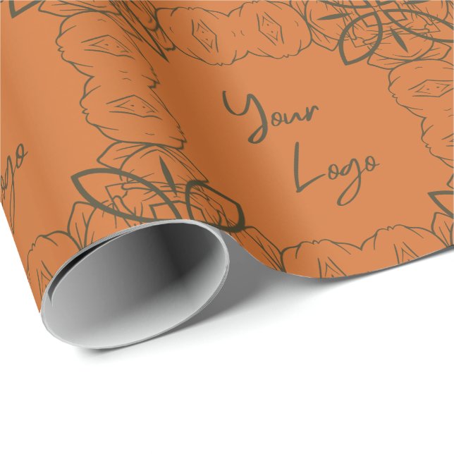 Retro Green Orange Pattern Custom Business Logo  Wrapping Paper (Roll Corner)