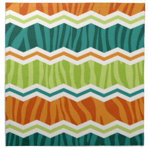 Retro Green, Orange, Teal Zebra Stripes Cloth Napkin