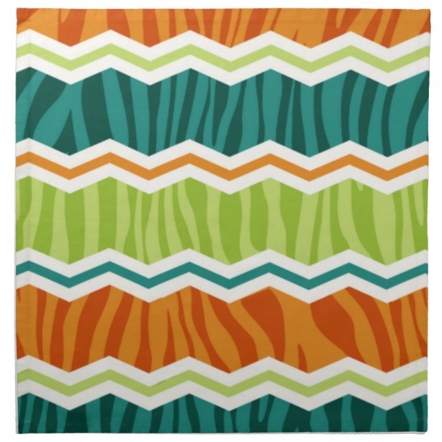 Retro Green, Orange, Teal Zebra Stripes Cloth Napkin (Front)