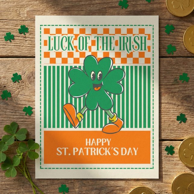 Retro Green Orange Walking Shamrock St Patrick Postcard (Creator Uploaded)
