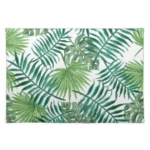 Retro Green Palm Leaves Style Pattern Design Placemat