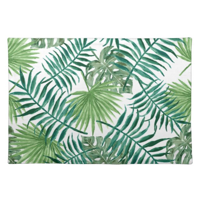 Retro Green Palm Leaves Style Pattern Design Placemat (Front)