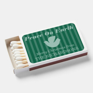 Retro Green Peace On Earth Custom Christmas Favors Matchboxes