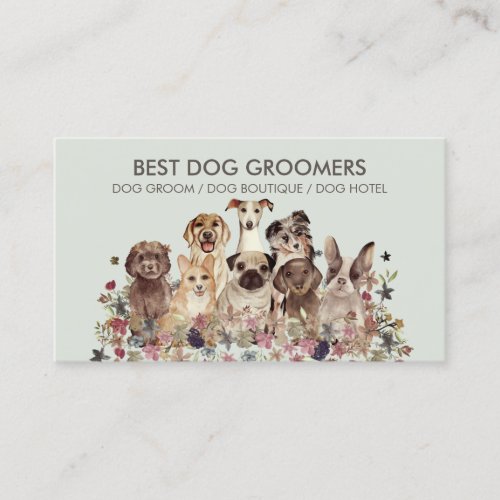 Retro Green PetSitter dogs flowers veterinary Business Card