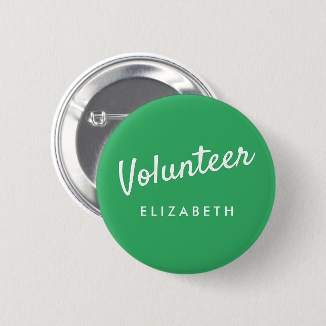 Retro Green Pin-back Volunteer Buttons (Front & Back)