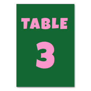 Retro green pink Bold Wedding Table Number