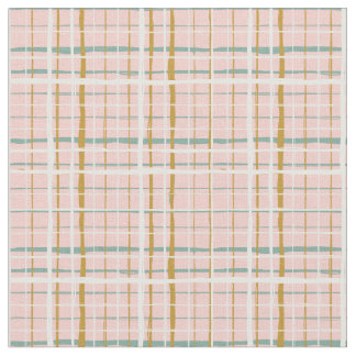 Retro Green Pink Ochre White Plaid  Fabric