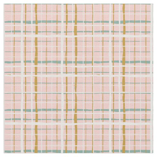 Retro Green Pink Ochre White Plaid  Fabric