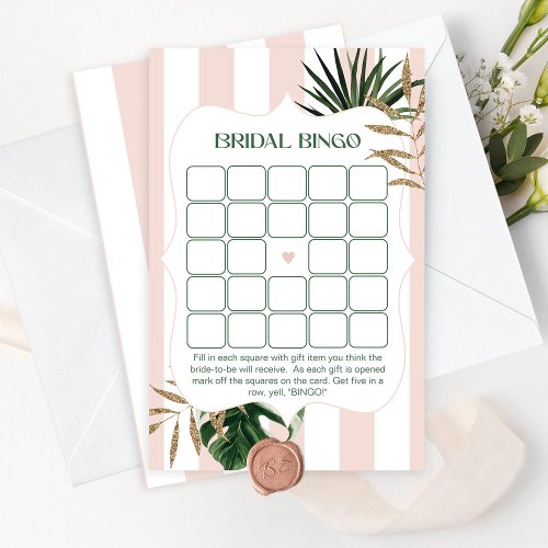 Retro green pink palm bridal shower bingo game