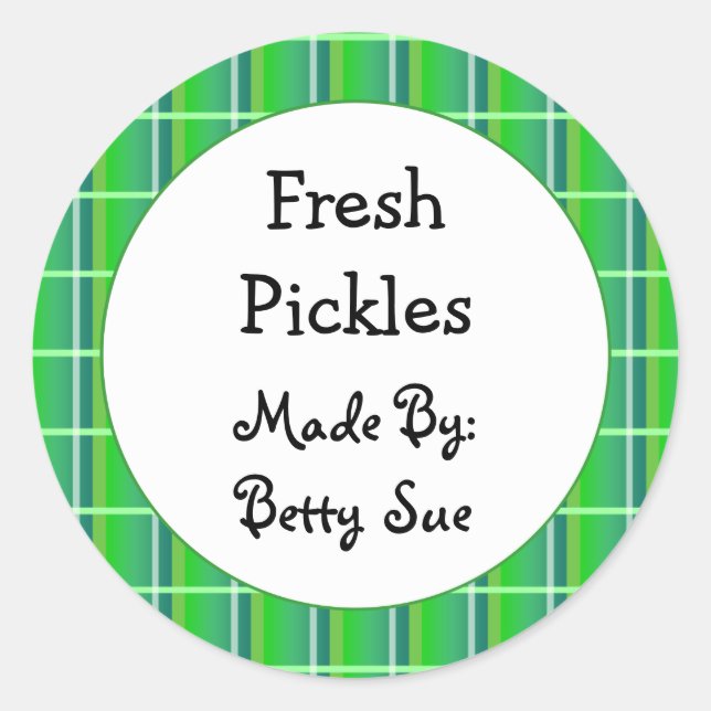 Retro Green Plaid Custom Canning or Baking Sticker (Front)