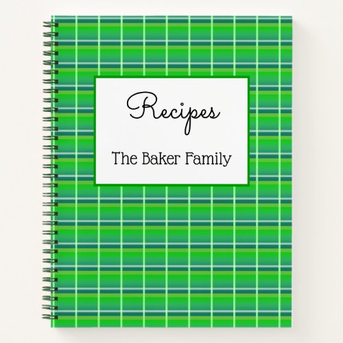 Retro Green Plaid Custom Food Recipe Notebook