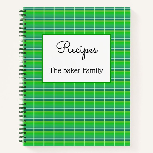 Retro Green Plaid Custom Food Recipe Notebook (Front)