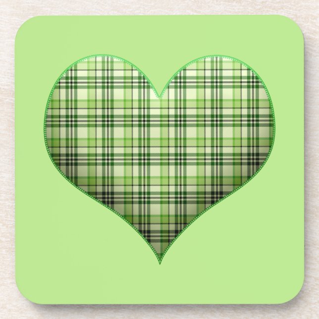 Retro green plaid puffy heart St Patrick  Beverage Coaster (Front)