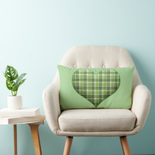 Retro green plaid puffy heart St Patrick Lumbar Pillow